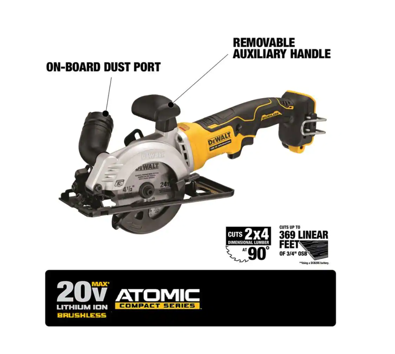 DEWALT DCS571B ATOMIC 20-Volt MAX Cordless Brushless 4-1/2 in. Circular Saw (Tool-Only)