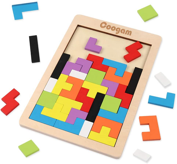 Coogam Wooden Blocks Puzzle Brain Teasers Toy Tangram Jigsaw Intelligence