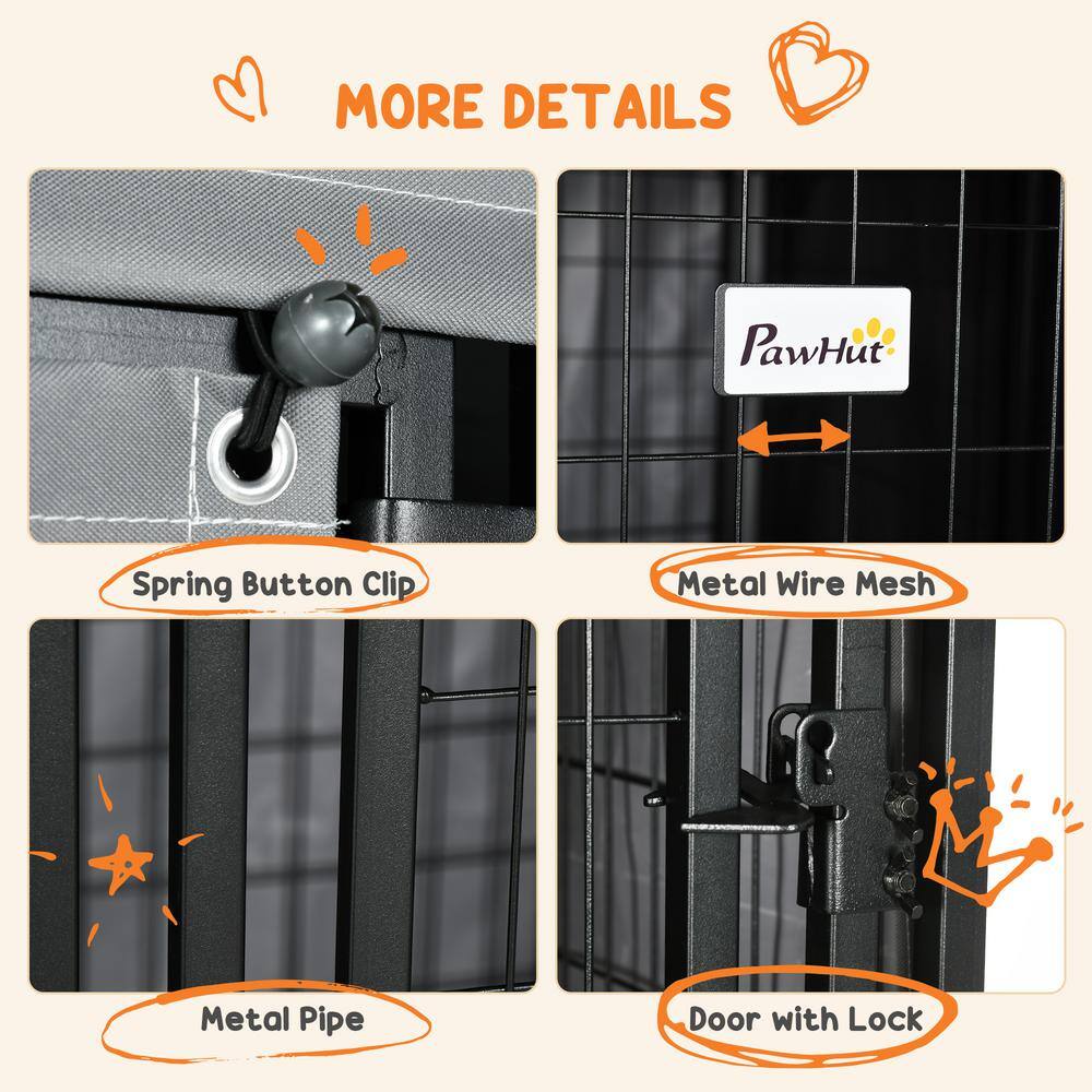 PawHut D02-155V00GY 4 ft. x 4 ft. Dog Kennel Outdoor with Outside Enclosure Cloth. Dog Run for Small & Medium Dogs. Chickens. Ducks