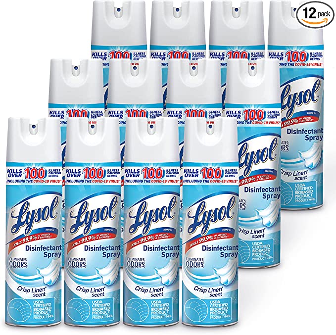 Lysol Disinfectant Spray. Sanitizing and Antibacterial Spray. For Disinfecting and Deodorizing. Crisp Linen. 19 fl oz (Pack of 12)