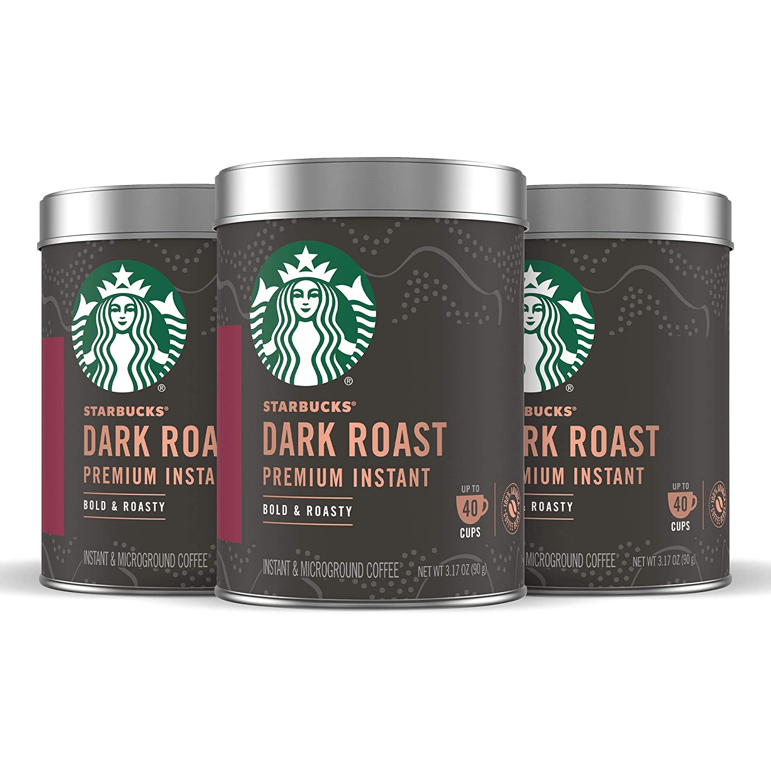 Starbucks Premium Instant Coffee. Dark Roast. 3 Tins (120 cups total)
