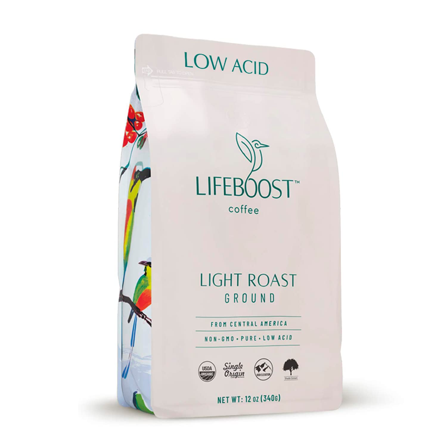 Lifeboost Coffee Light Roast Ground Coffee - Low Acid Single Origin Usda Organic Ground Coffee Beans - Non-Gmo Ground Coffee Light Roast Third Party Tested For Mycotoxins & Pesticides - 12 Ounces