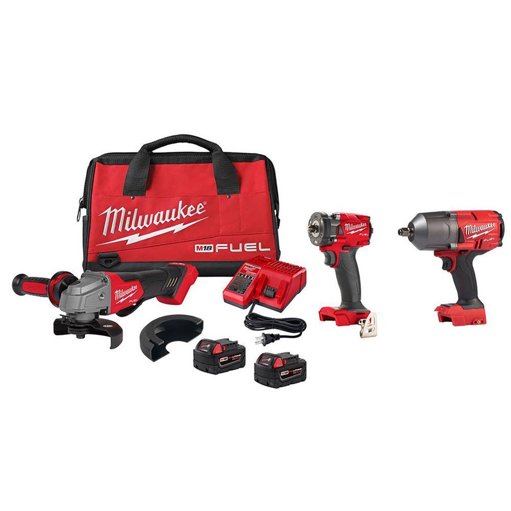 Milwaukee 2991-22-2767-20 M18 FUEL 18V Lithium-Ion Brushless Grinder and 3/8 in. Impact Wrench Combo Kit (2-Tool) with 1/2 in. Impact Wrench