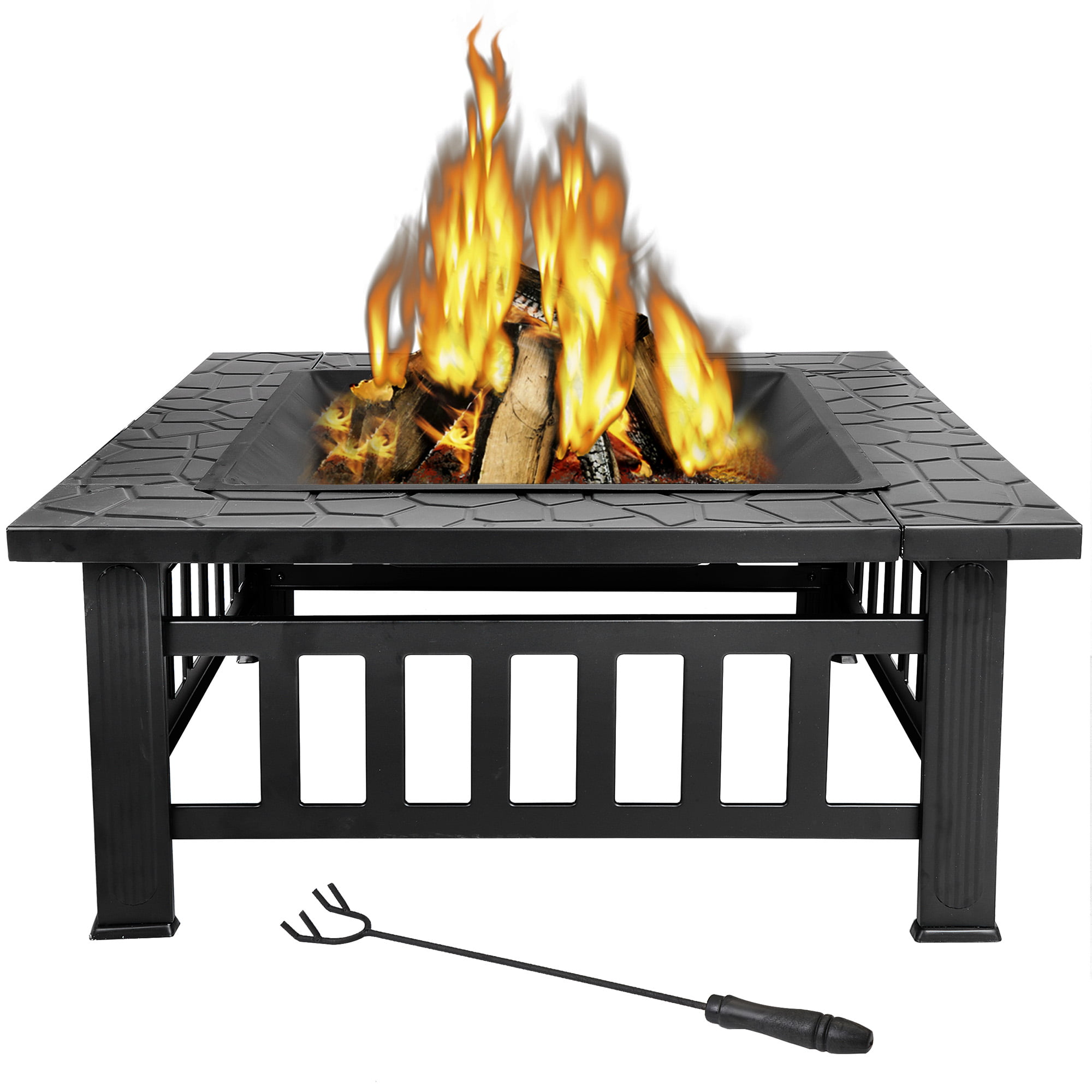 ZenStyle 32″ Square Wood Black Finish Steel Fire Pit
