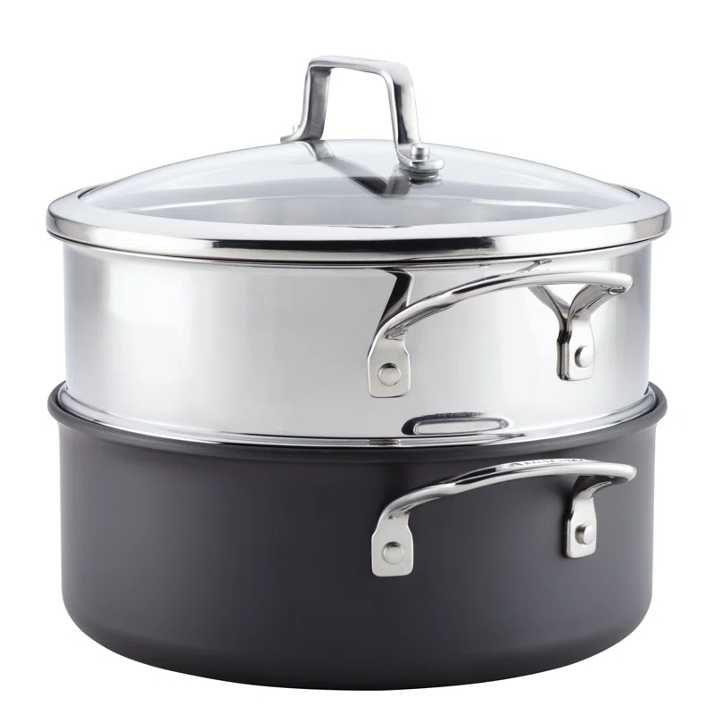 Anolon 81059 Authority Hard-Anodized Nonstick Covered Dutch Oven with Steamer Insert. 5-Quarts. Gray