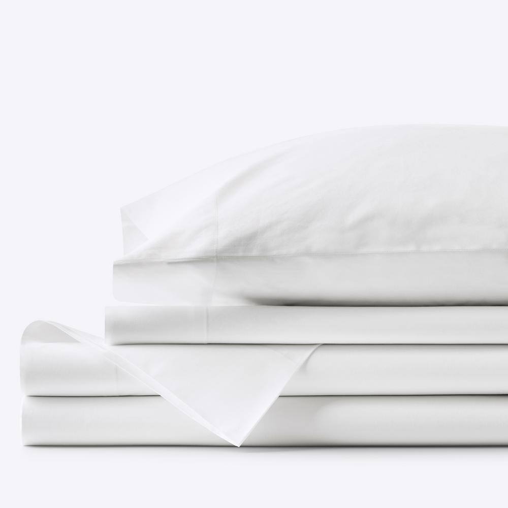 The Company Store  Company Essentials 4-Piece White Solid 200-Thread Count Organic Cotton Percale Queen Sheet Set - White