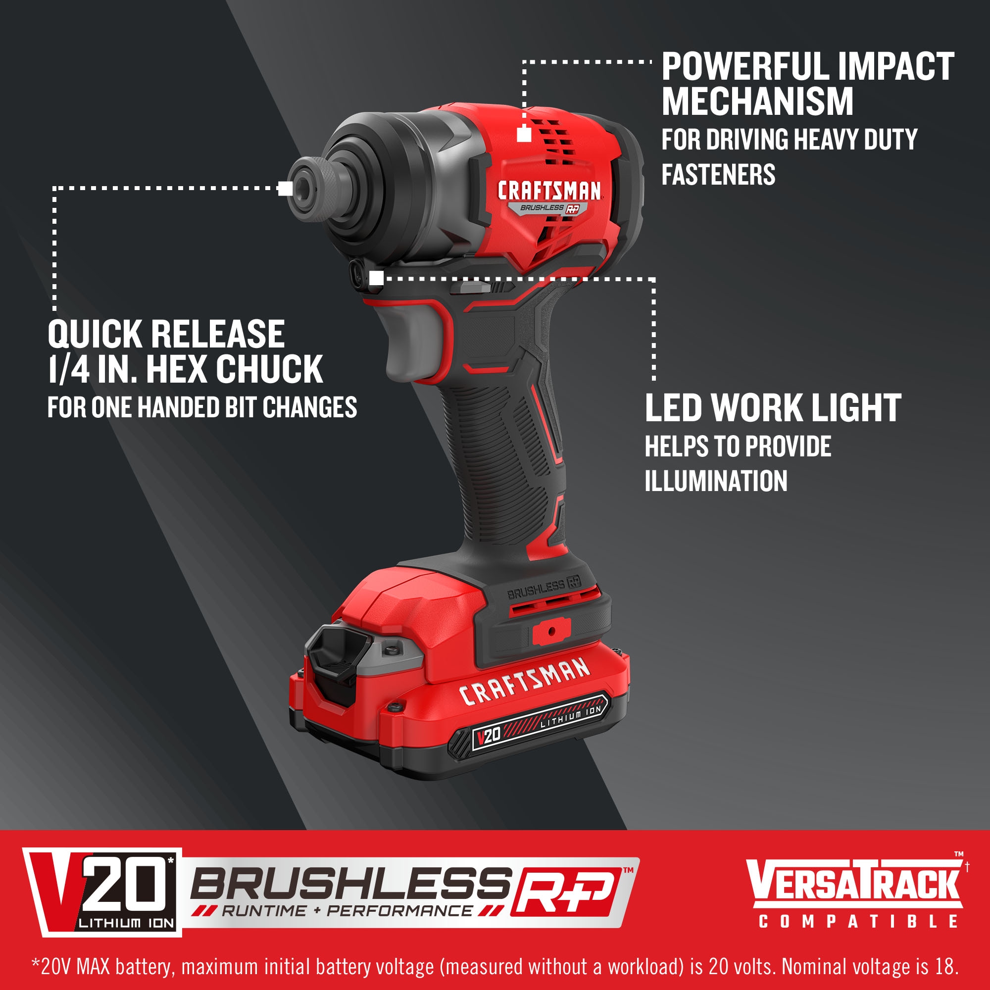 CRAFTSMAN V20 RP 20-volt Max Variable Speed Brushless Cordless Impact Driver (2-Batteries Included)