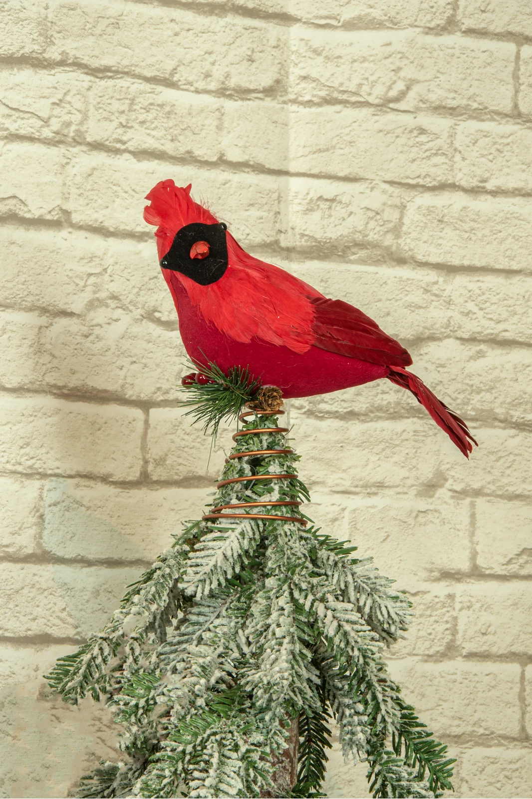 Holly Feather Cardinal Tree Topper