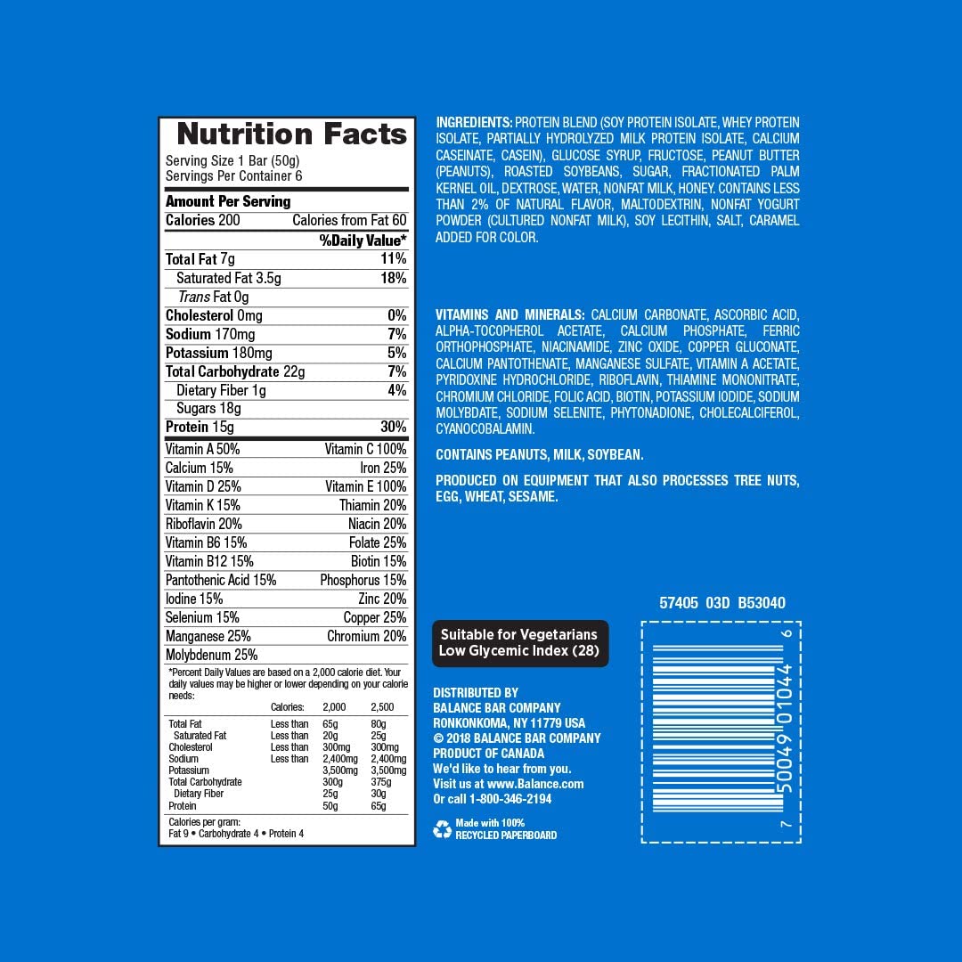 Balance Bar. Healthy Protein Snacks. Yogurt Honey Peanut