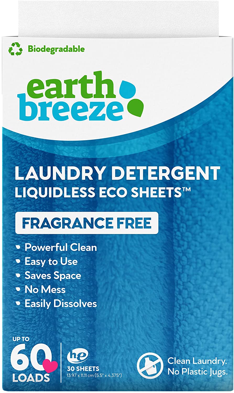 Earth Breeze Laundry Detergent Sheets. Fragrance Free. 30 Sheets