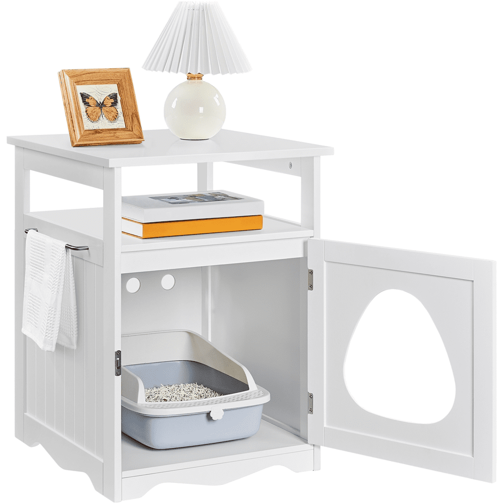 SmileMart Wooden Cat Litter Box End Table White