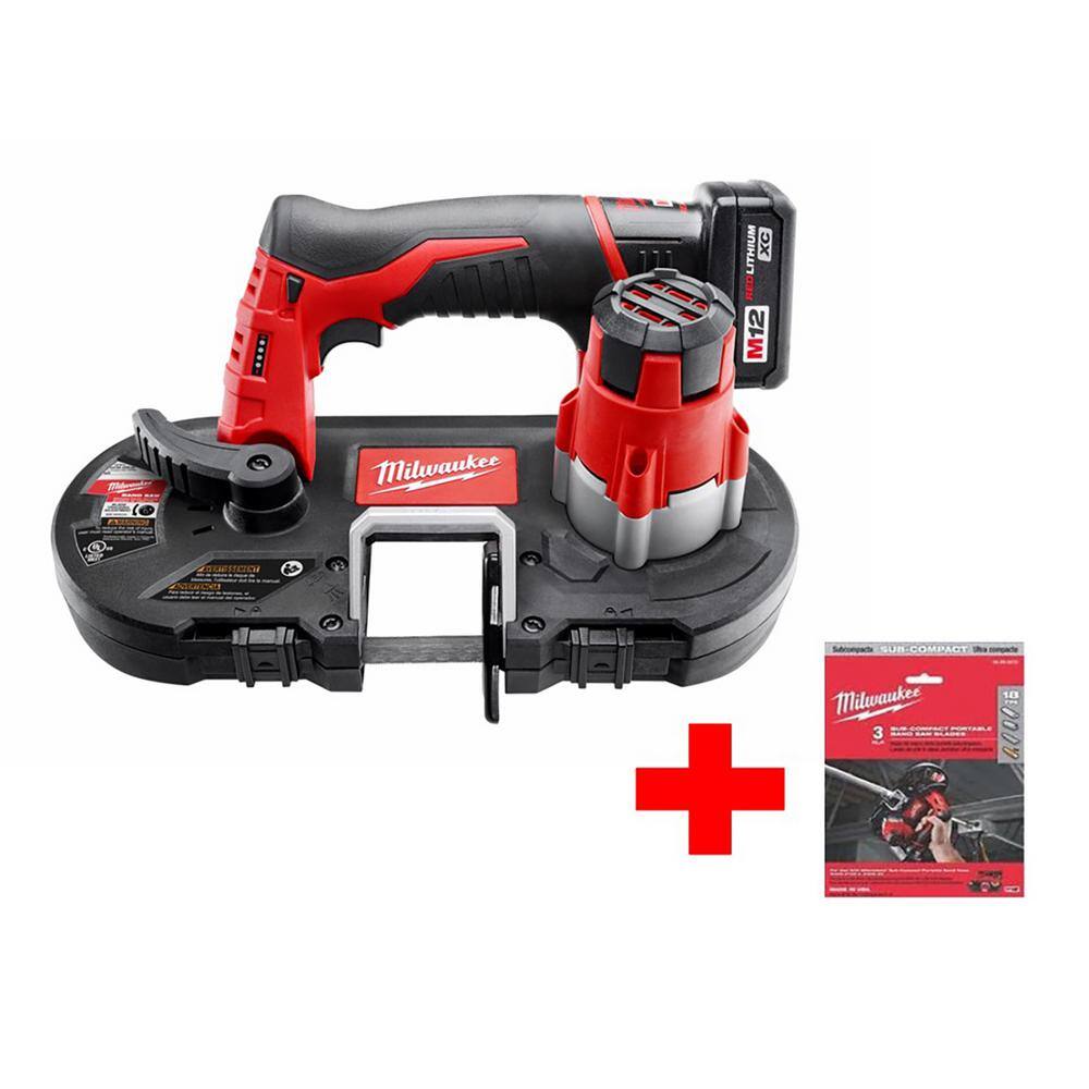 Milwaukee 2429-21XC-48-39-0572 M12 12-Volt Lithium-Ion Cordless Sub-Compact Band Saw XC Kit with M12 Sub-Compact 18 TPI Band Saw Blade (3-Pack)