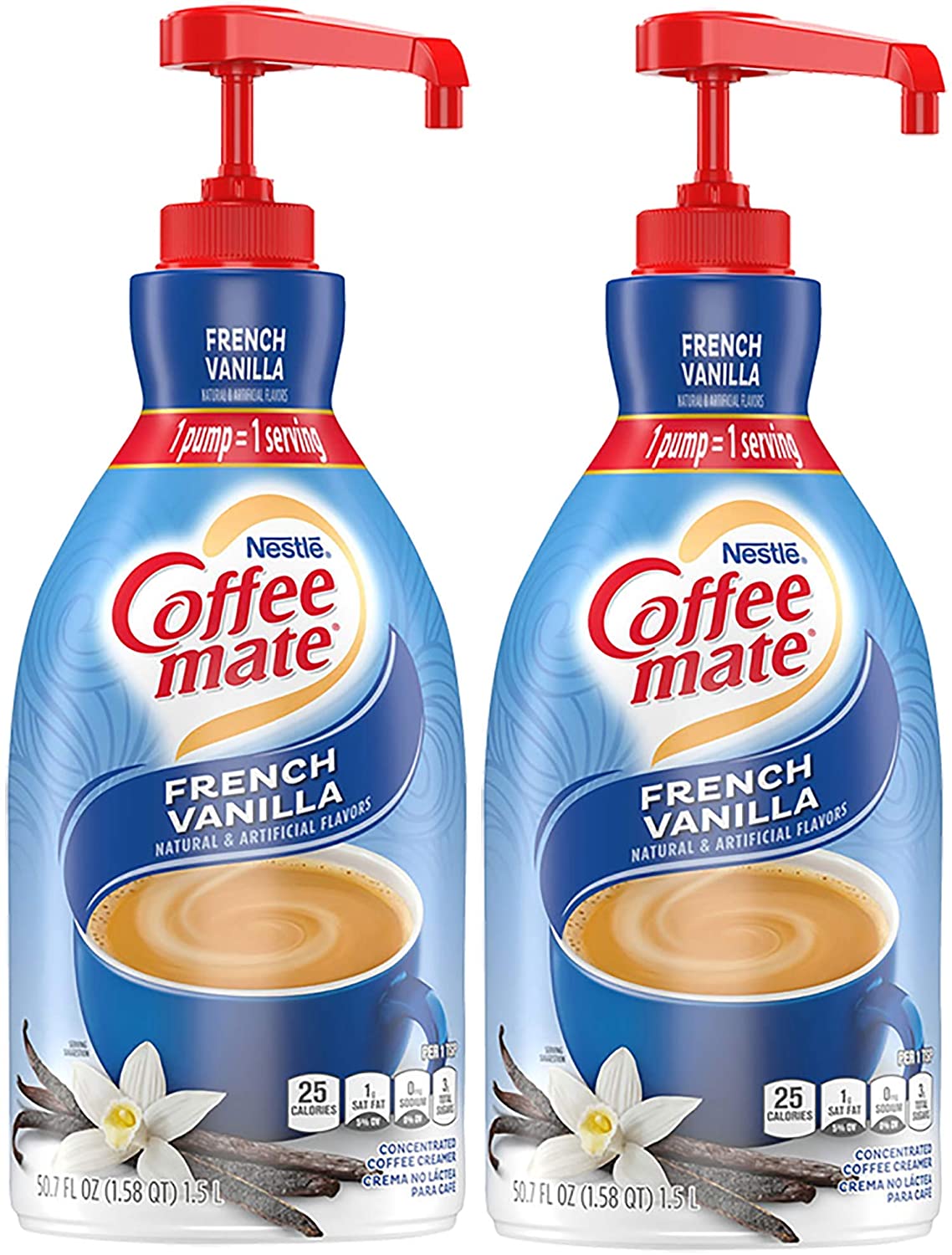 Nestle Coffee mate Coffee Creamer French Vanilla. Concentrated Liquid Pump Bottle. Non Dairy. No Refrigeration. 50.7 Fl. Oz (Pack of 2)