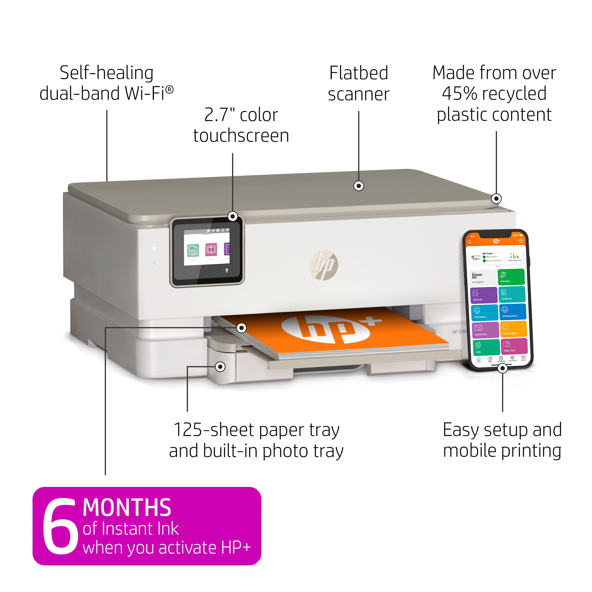 HP ENVY Inspire 7252e Wireless Color All-in-One Inkjet Printer with 6 months Instant Ink Included with HP+