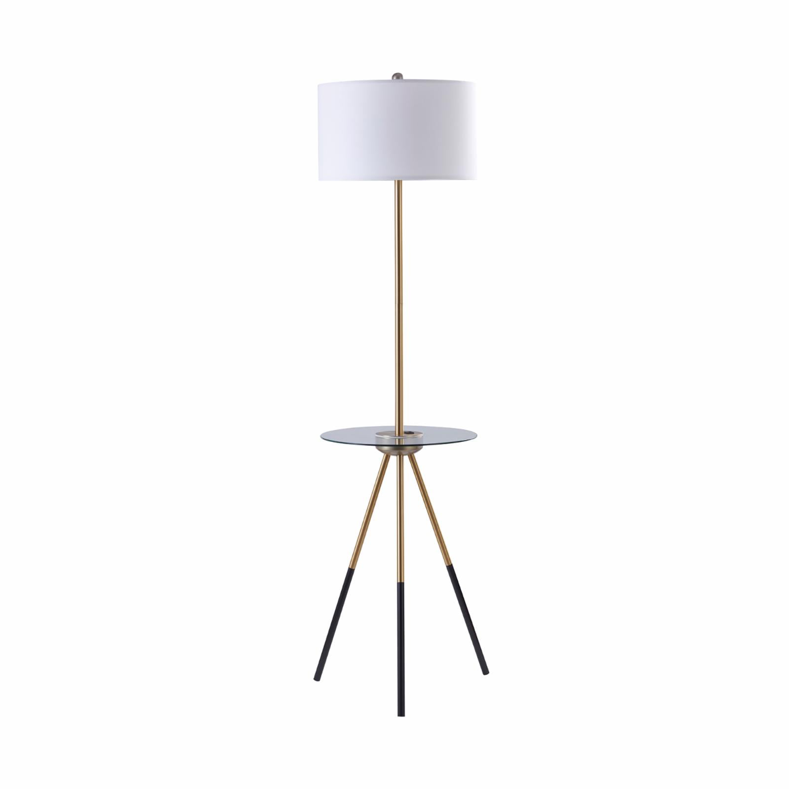 Teamson Home Myra Floor Lamp with Glass Table and Built-In USB Port. Gold/Black