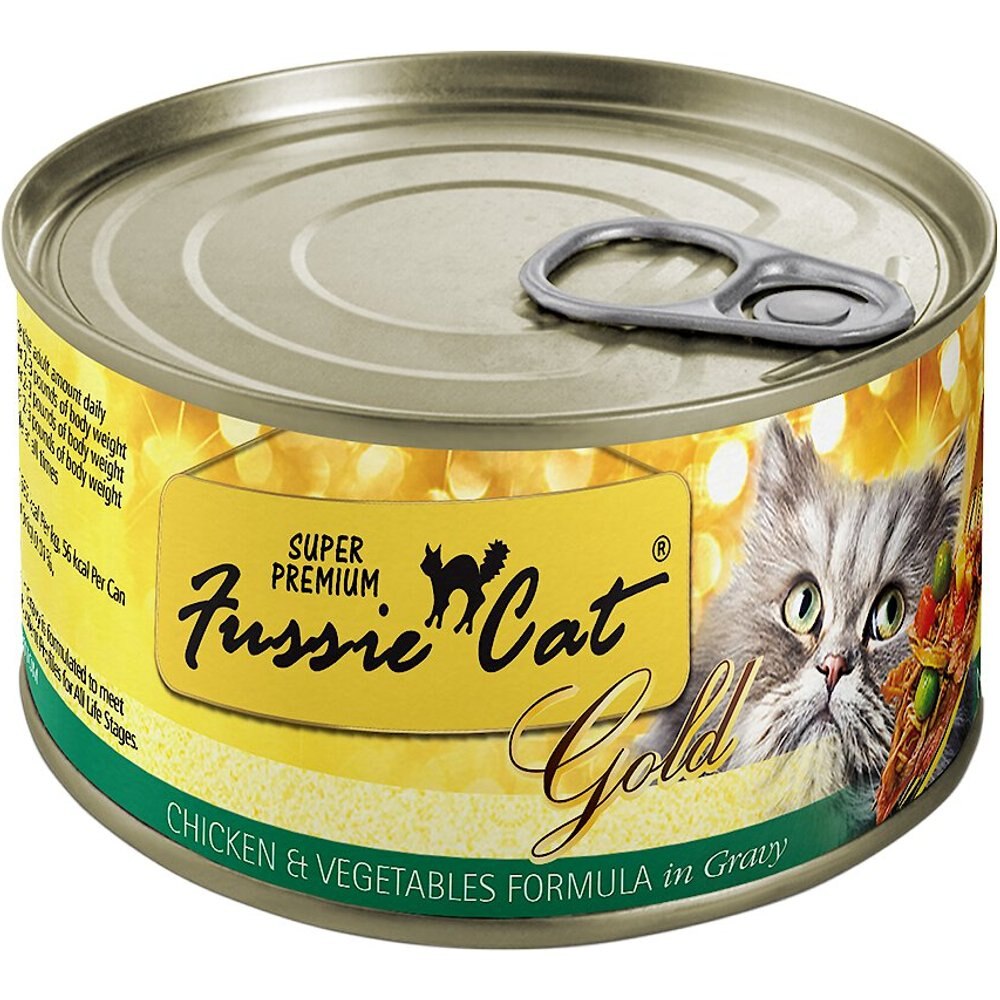 Fussie Cat Super Premium Chicken & Vegetables Formula in Gravy Grain-Free Canned Cat Food - 5.5-oz can. case of 24