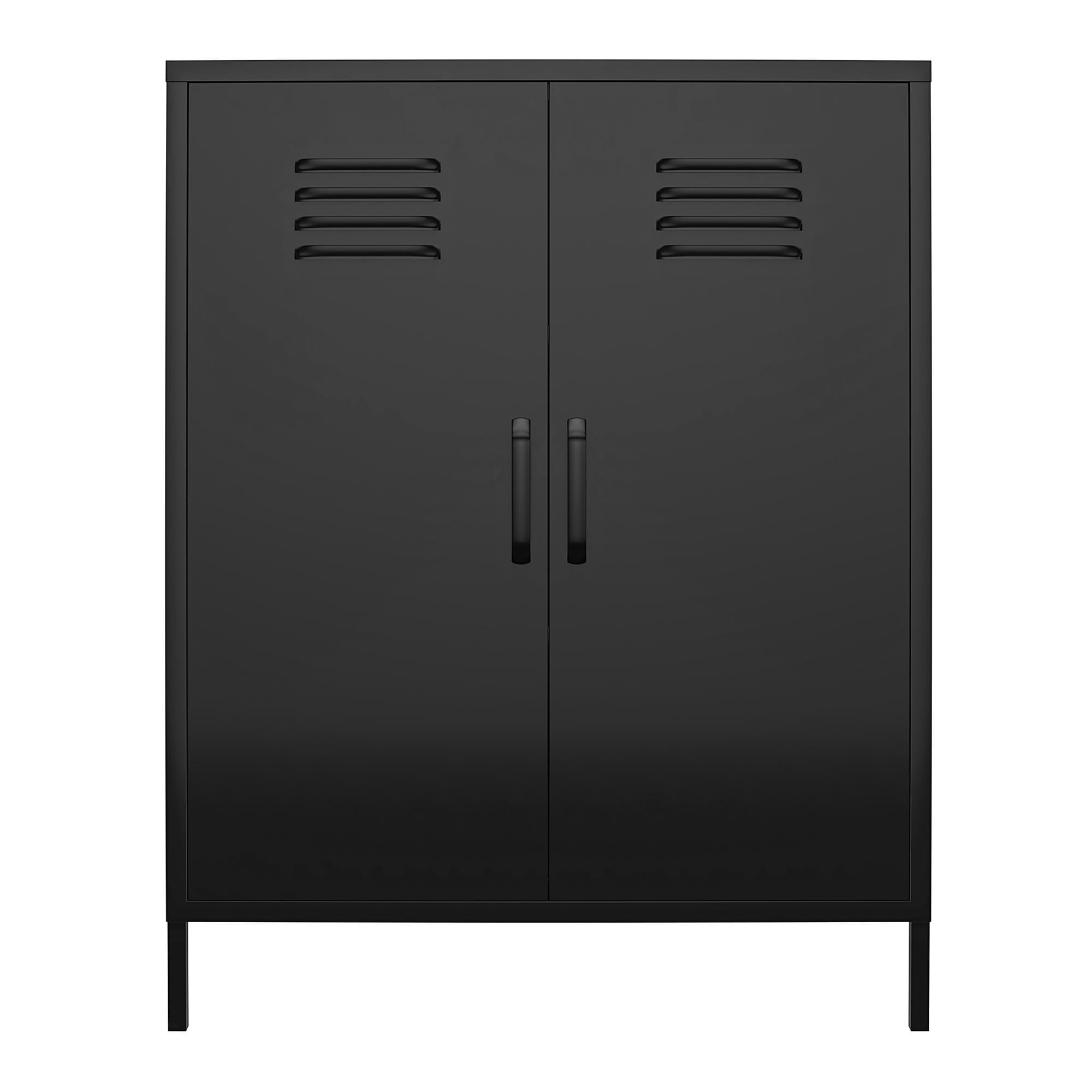 Shadwick 2 Door Metal Locker Style Accent Storage Cabinet. Black