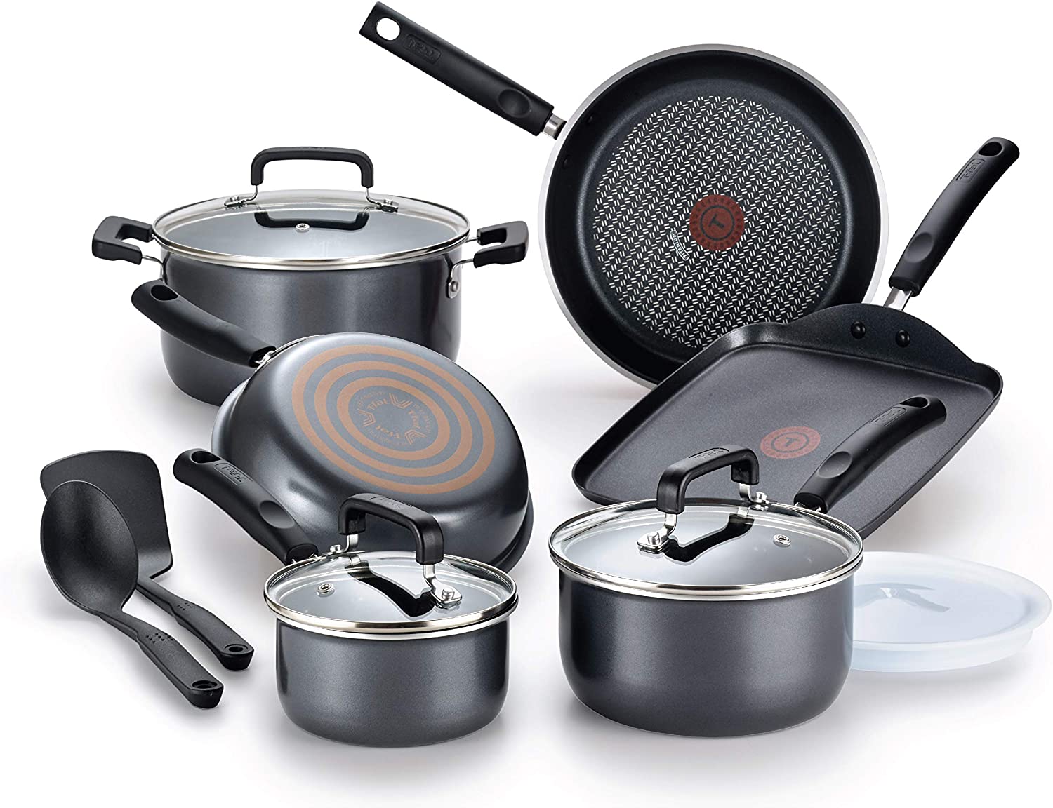 T-fal Signature Titanium Nonstick 12 Piece Cookware Set. Grey. B061SC