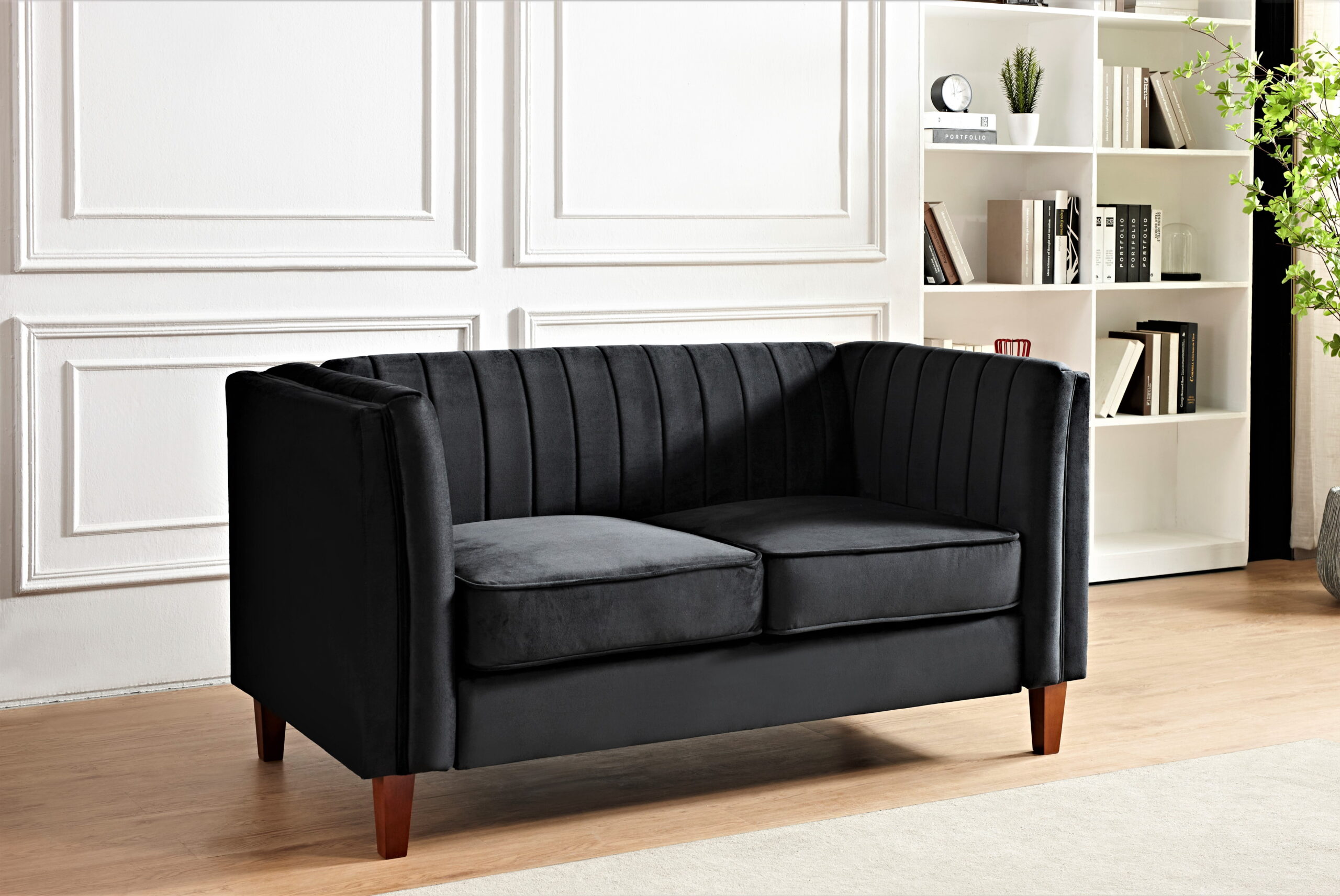 Uspridefurniture Plainfield Line Tufted Square Velvet Loveseat.Black
