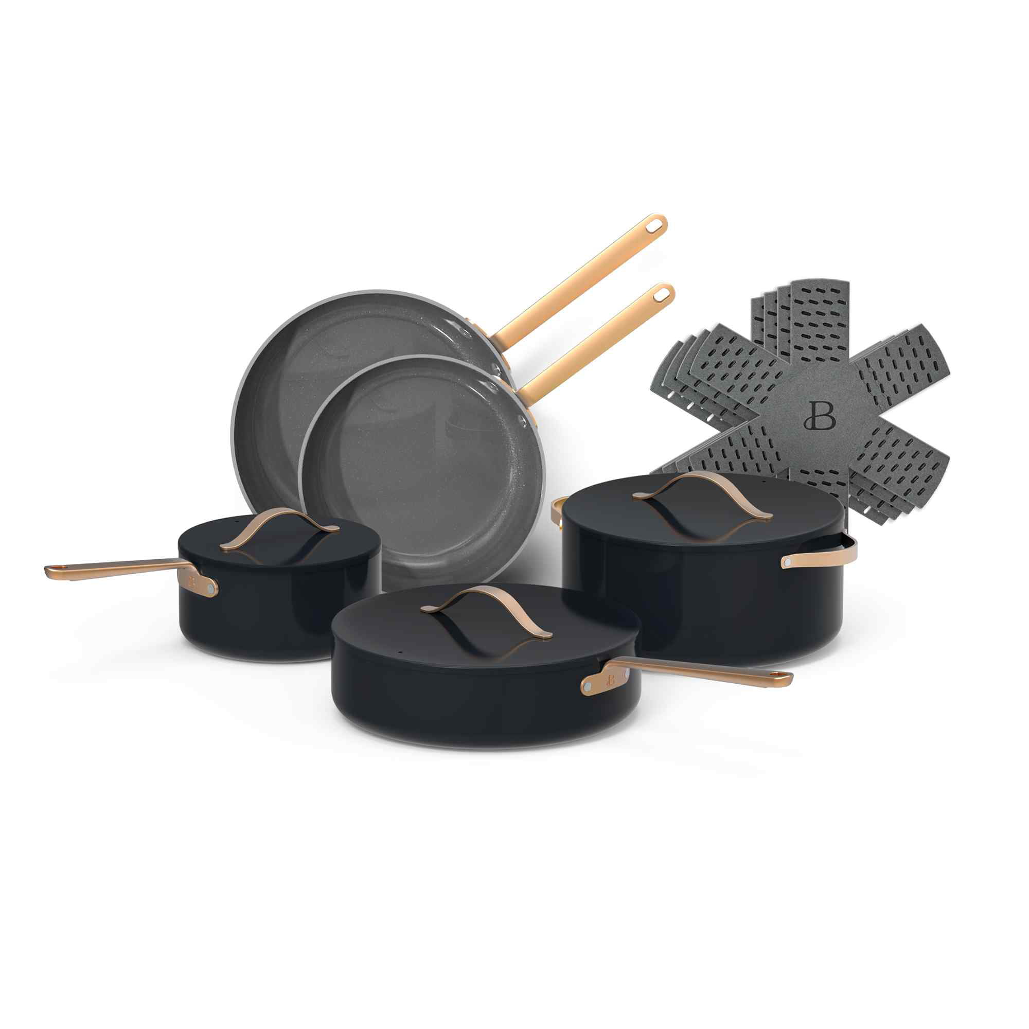 Beautiful 12pc Ceramic Non-Stick Cookware Set. Black Sesame by Drew Barrymore