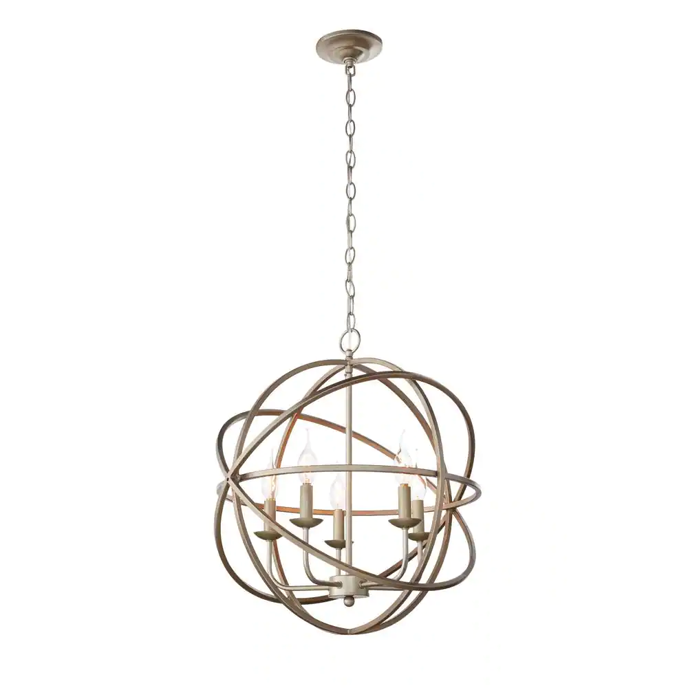 Home Decorators Collection Sarolta Sands 5-Light Antique Silver Orb Chandelier for Dining Room