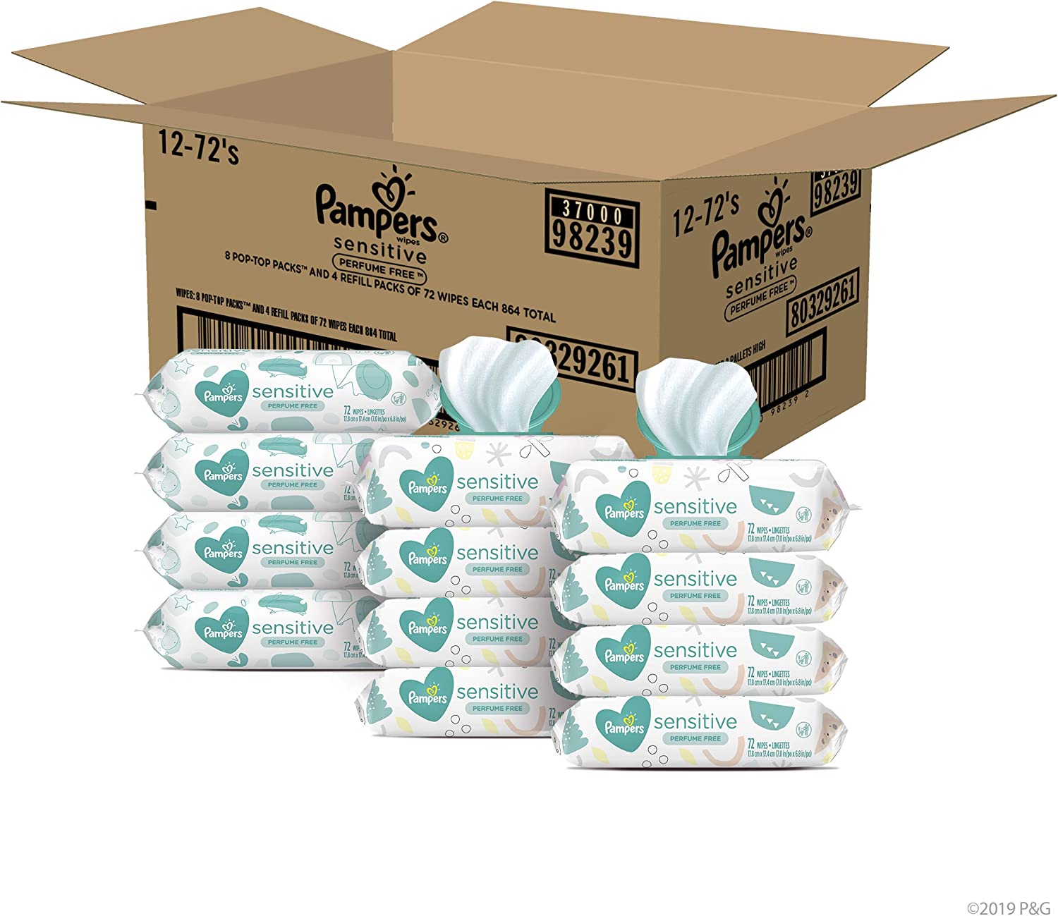 Baby Wipes. Pampers Sensitive Water Based Baby Diaper Wipes - 12x (8x Pop-Top Packs + 4x Refill Packs)
