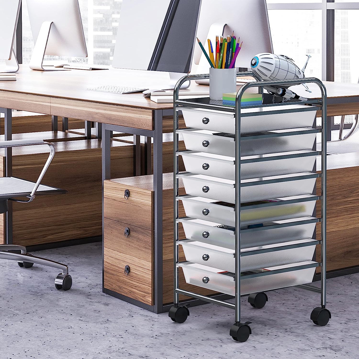 SimpleHouseware 8-Drawers Rolling Storage Cart. Chrome