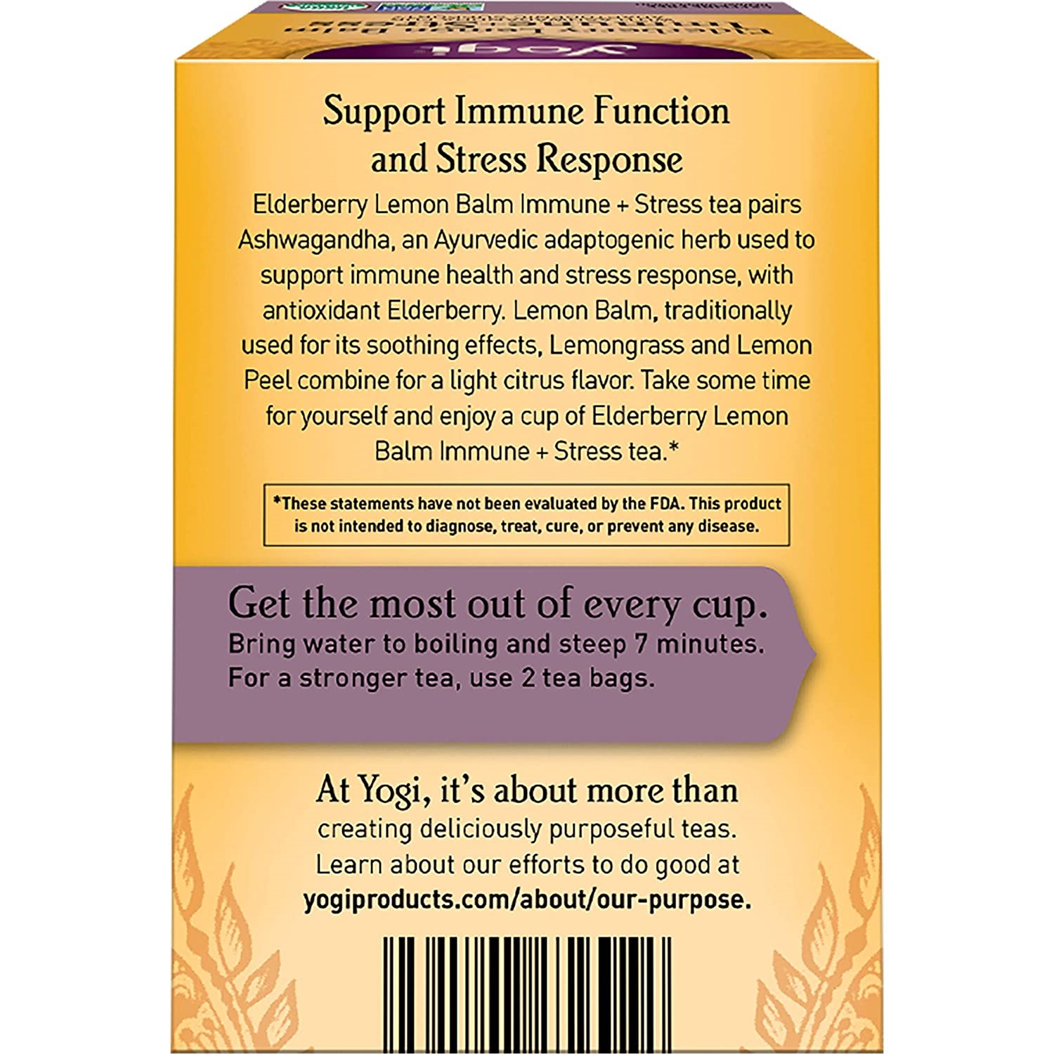 Yogi Tea. Elderberry Lemon Balm. Immune and Stress Support. 6 Pack.