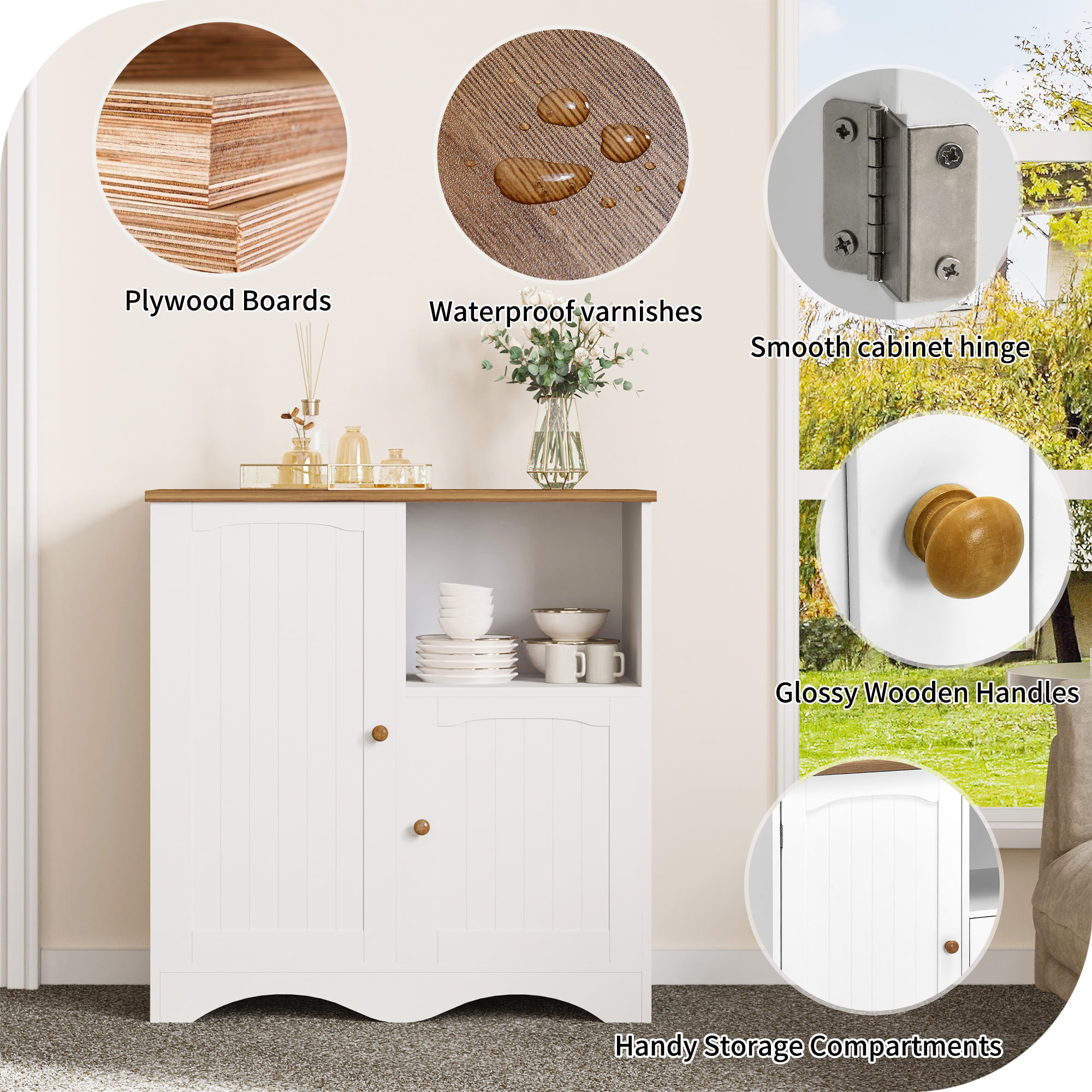 YITAHOME Kitchen Storage Cabinet Sideboard Buffet Cupboard with 2 Doors and Open Shelf for Dining Room Kitchen