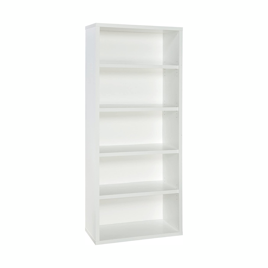 ClosetMaid Bookshelf with 5 Shelf Tiers. Adjustable Shelves. Tall Bookcase Sturdy Wood with Closed Back Panel. White Finish