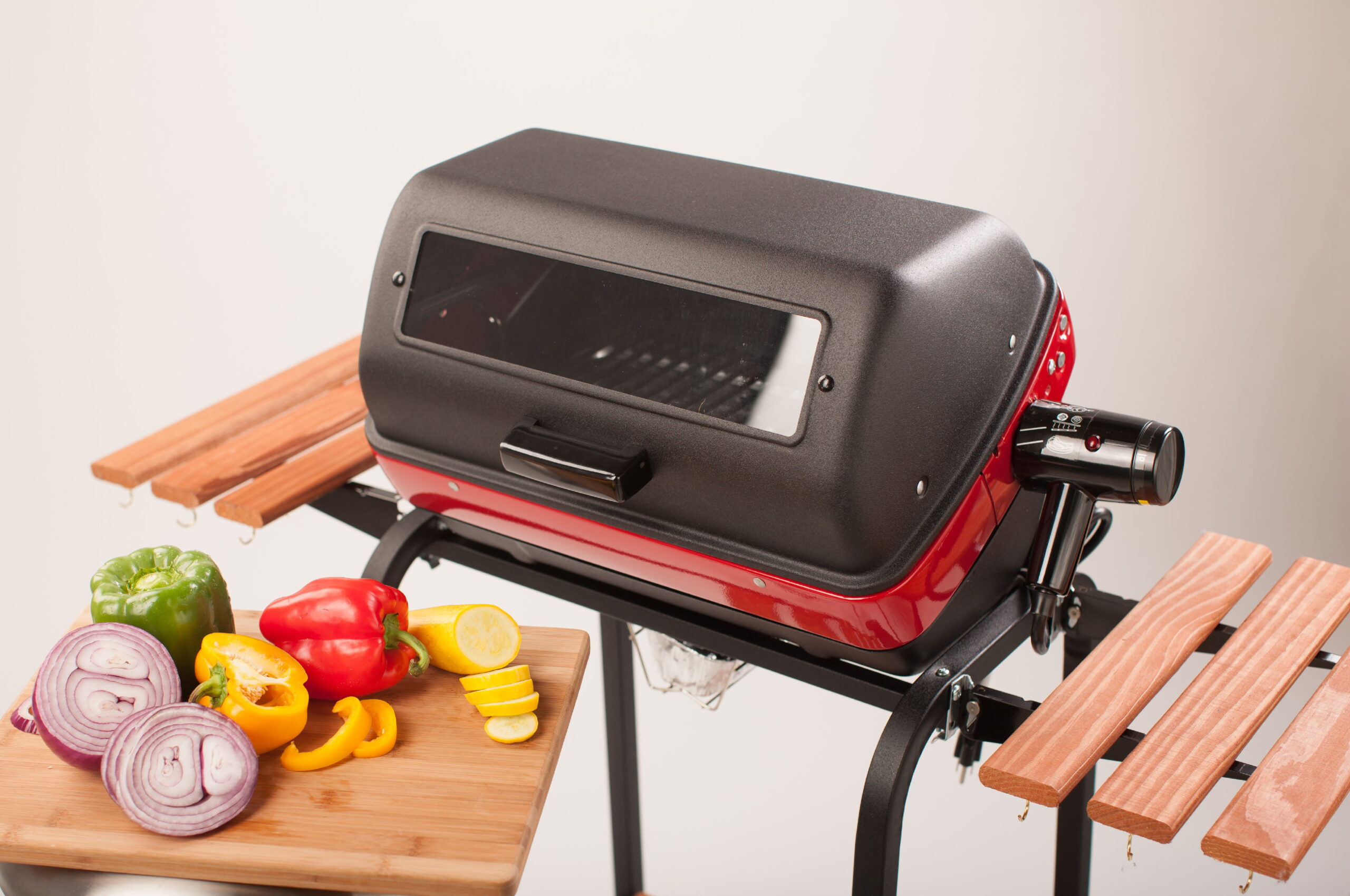Americana 9325U8.181 Portable Electric Cart Grill with Two Folding Tables. Red