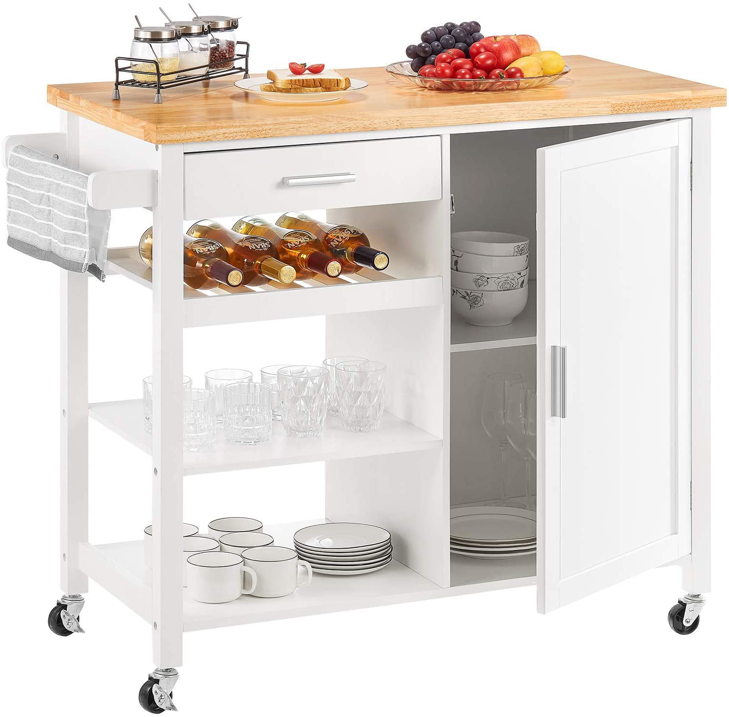 Homfa Rolling Kitchen Island with Wheels. Microwave Cart with Drawer and Storage Cabinet for Kitchen. White