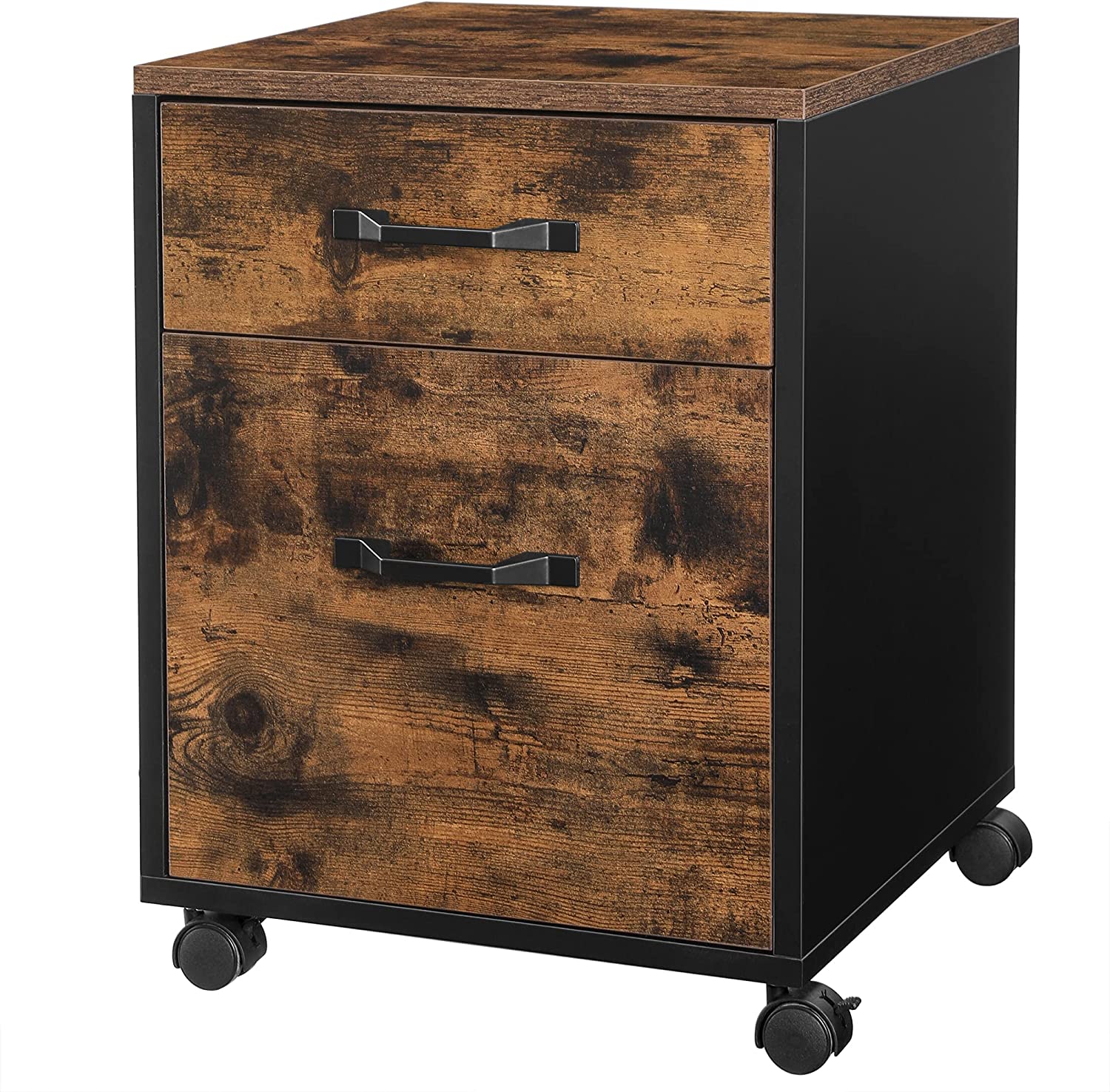 VASAGLE Cabinet with 2 Drawers and Wheels. Rustic Brown