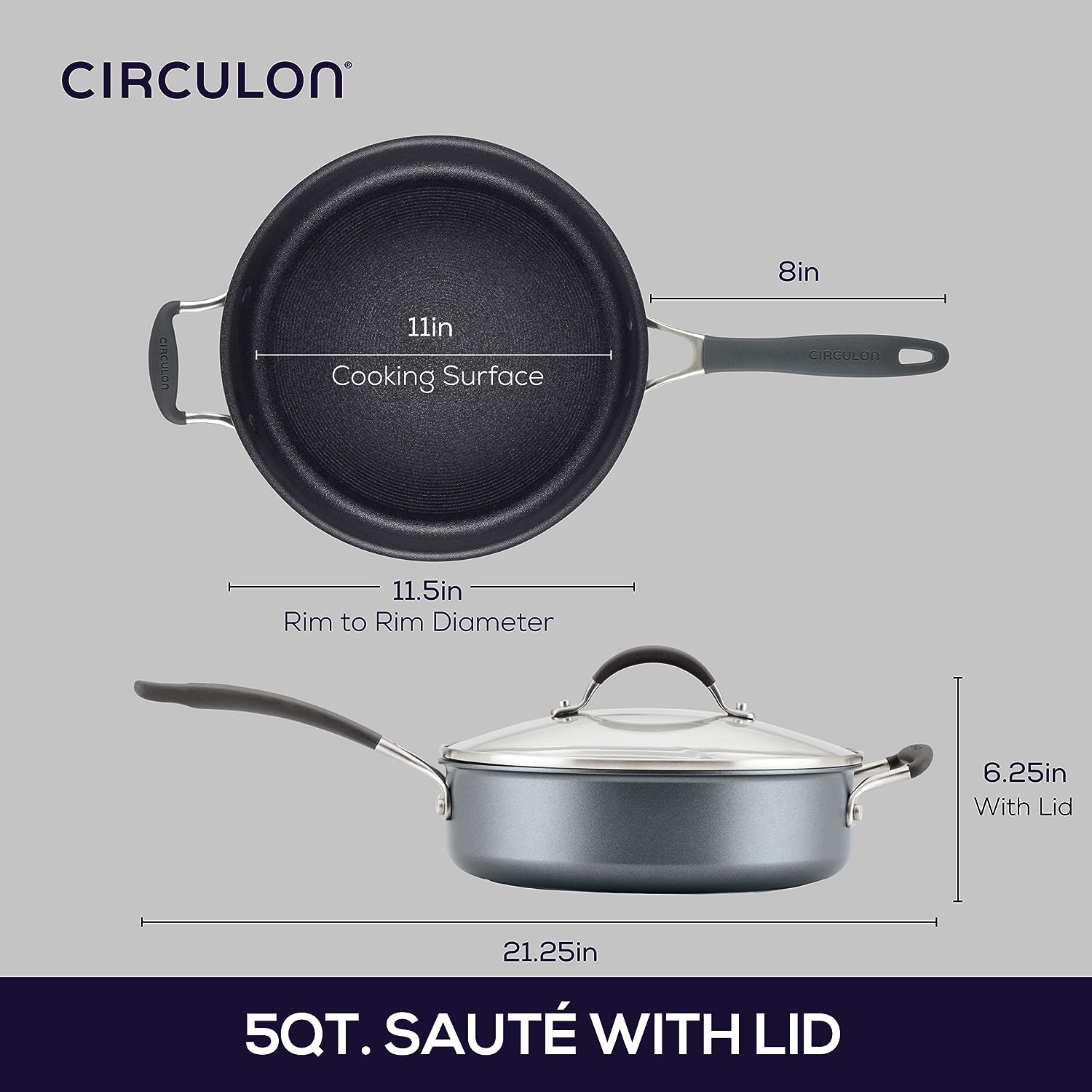 Circulon A1 Series with ScratchDefense Technology Nonstick Induction Sauté Pan with Helper Handle and Lid. 5 Quart. Graphite