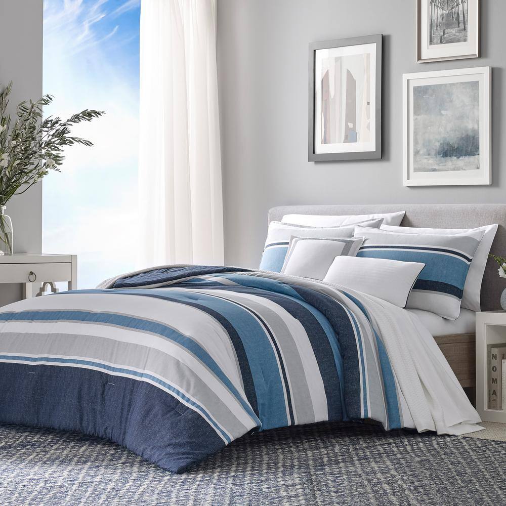 Nautica  Westport 5-Piece Navy Blue Cotton Striped King Comforter Bonus Set