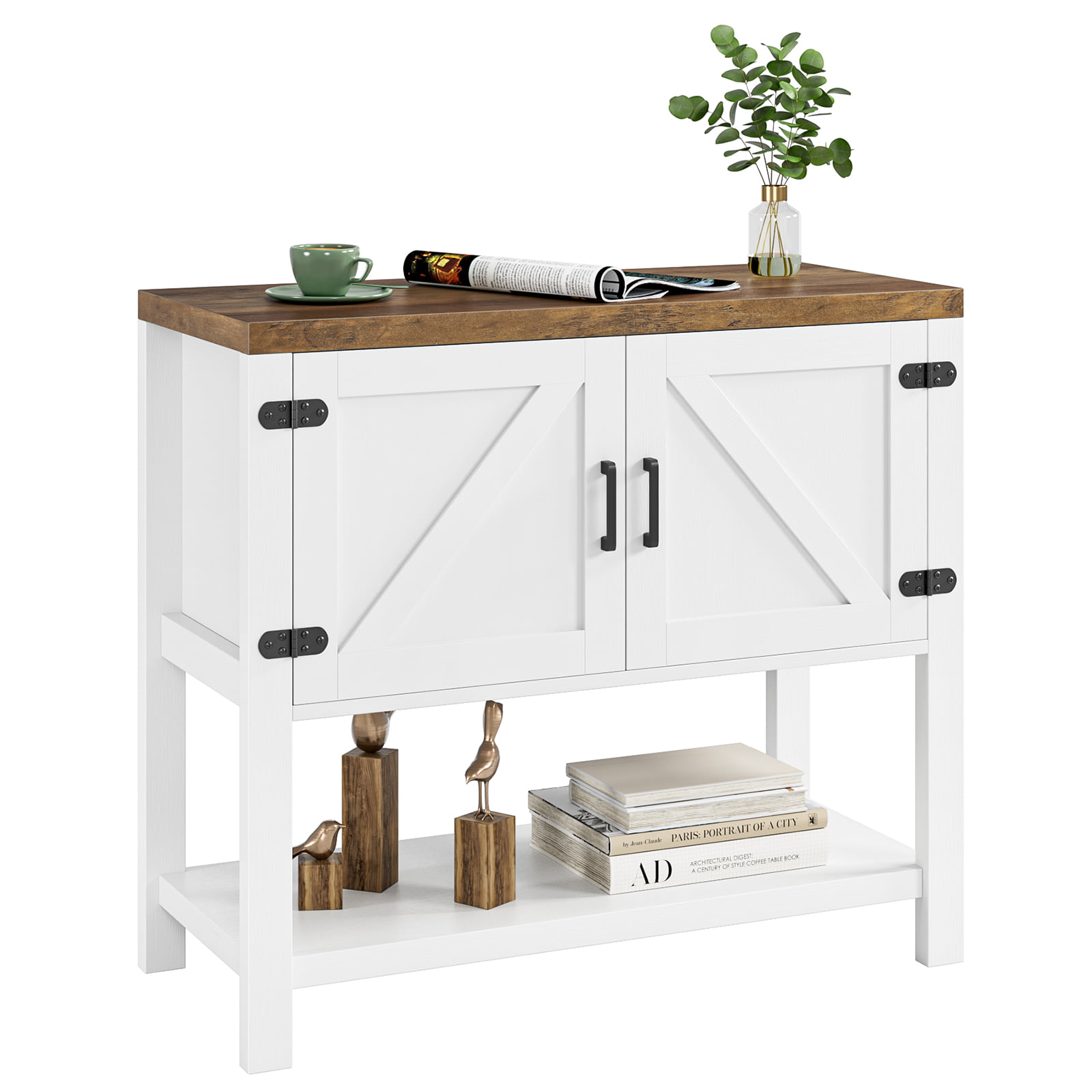 Homfa Small Buffet Cabinet. 35.4″ Farmhouse Sideboard with Storage Shelf for Dining Room. White