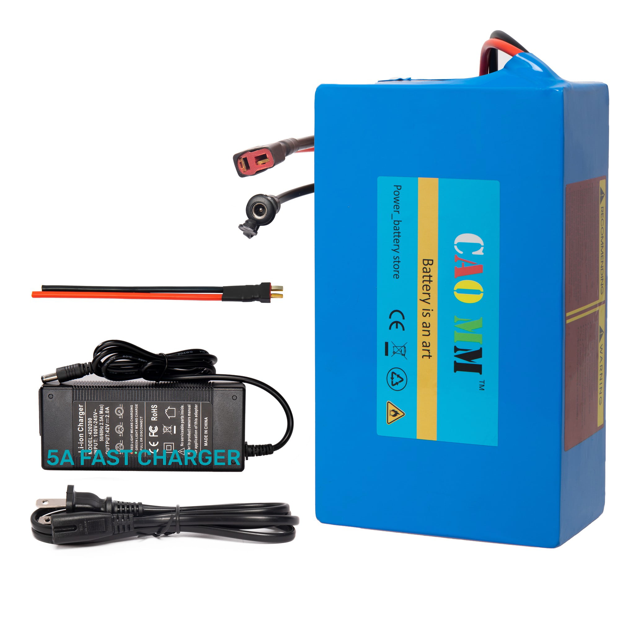 CAO MM 36V 16Ah Lithium Battery with 5A Fast Charger for 1000W Electric Bike Tricycle