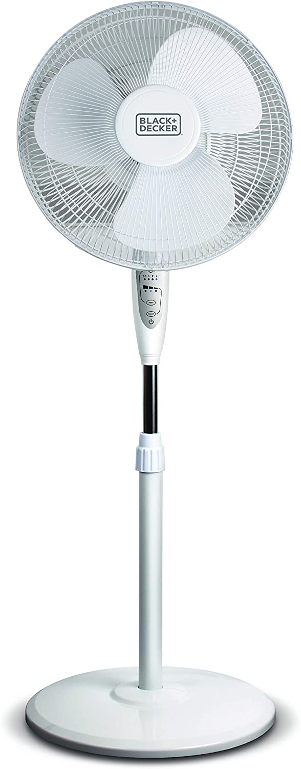BLACK+DECKER BFSR16W 16″ Stand Fan with Remote. White