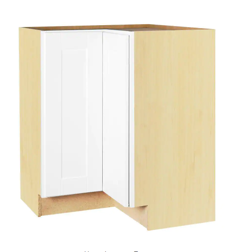 Hampton Bay Shaker Satin White Stock Assembled Lazy Susan Corner Base Kitchen Cabinet (28.5 in. x 34.5 in. x16.5 in.)