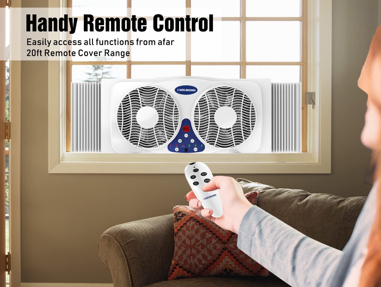 KEN BROWN 9 Inch Twin Window Fan With Remote. 3-Speed Reversible Air Quiet Flow and Thermostat Control.ETL Safety Listed