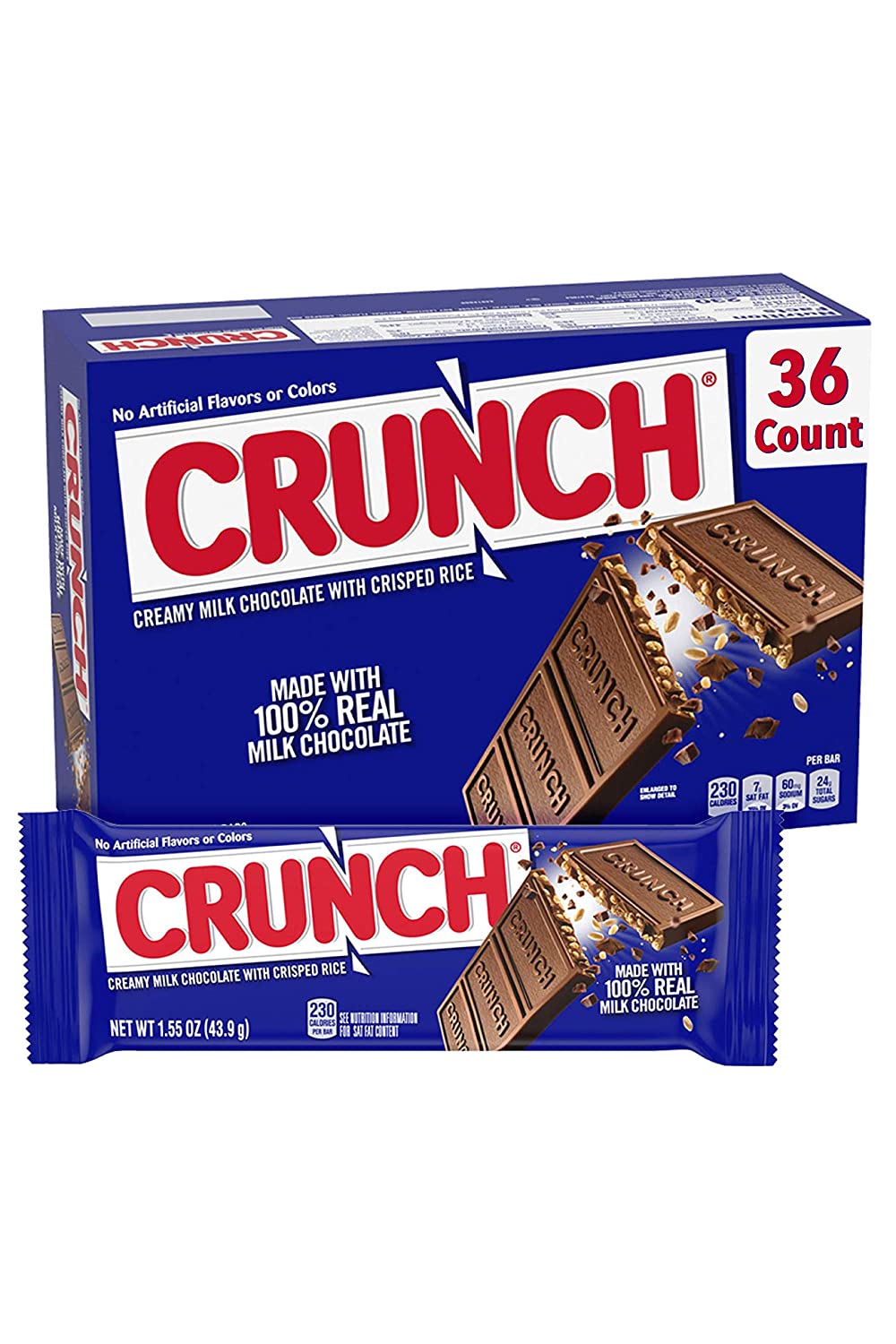 Crunch 100% Real Milk Chocolate Candy Bars. Full Size 1.55 oz (36 Count)