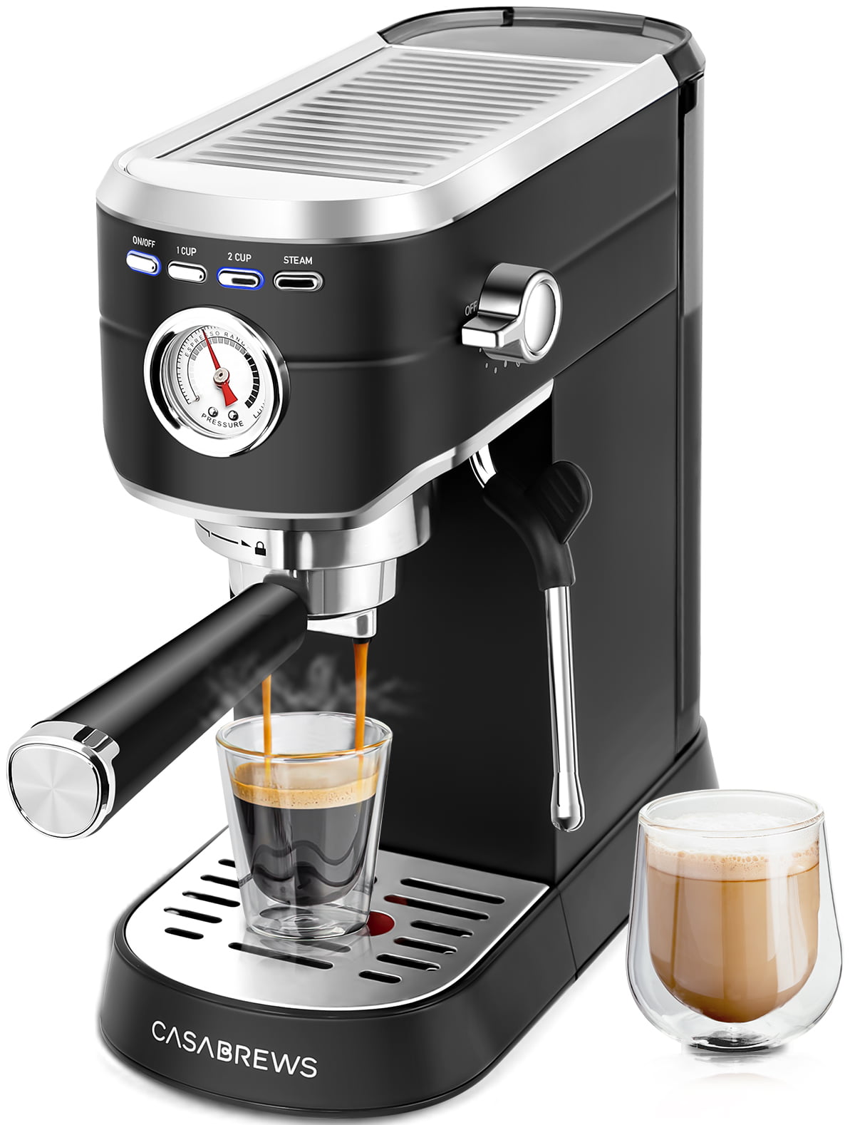 Casabrews 20 Bar Espresso Machine with Milk Frother Steam Wand. Professional Cappuccino Machine.  Stainless Steel. Black