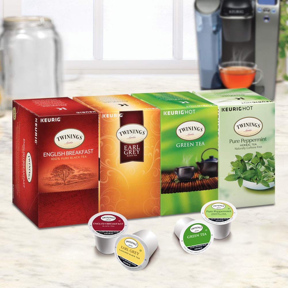 Twinings Tea K-Cup Pods Sampler. English Breakfast. Earl Grey. Green. Pure Peppermint Tea. for Keurig and Single Cup Brewers. 24 Count (Pack of 4)