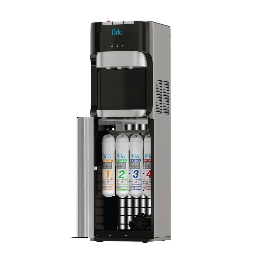 Brio CLPOURO420SCV2 Hot Cold and Room Temp Filtered Water Dispenser Cooler POU. Tri-Temp. Black and Brush Stainless Steel. Essential Series