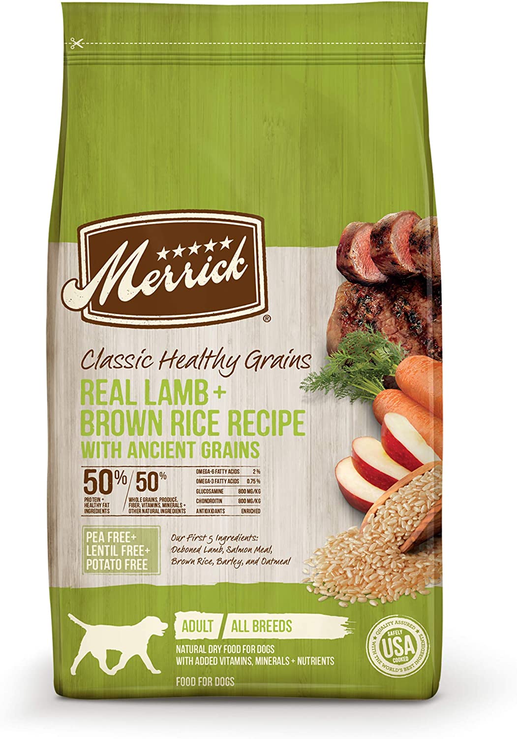 Merrick Classic Healthy Grains Dry Dog Food with Real Meat – Lamb & Brown Rice Recipe – 25LB