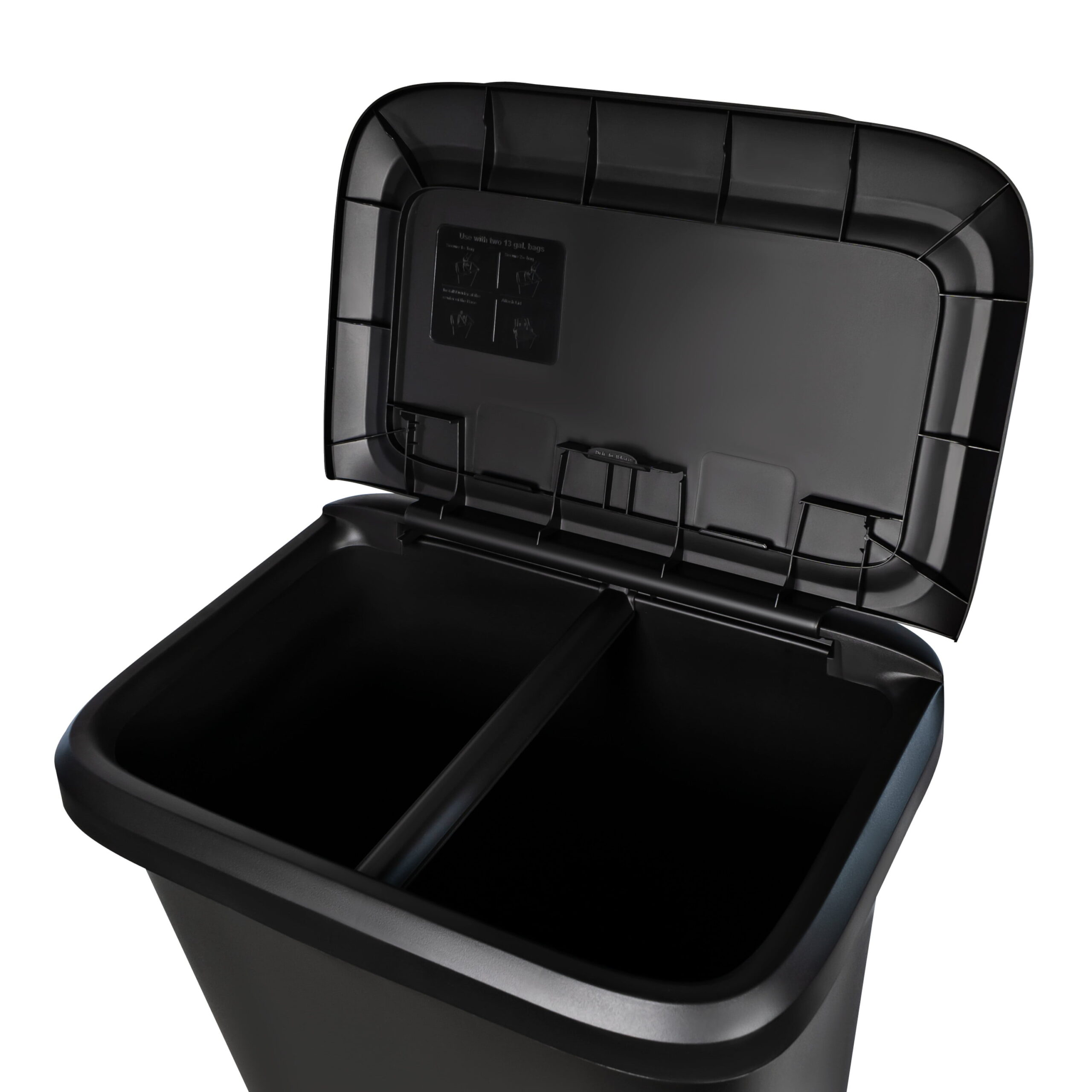 Hefty 20 Gallon Trash Can. Plastic Dual-Function Kitchen Trash Can. Black