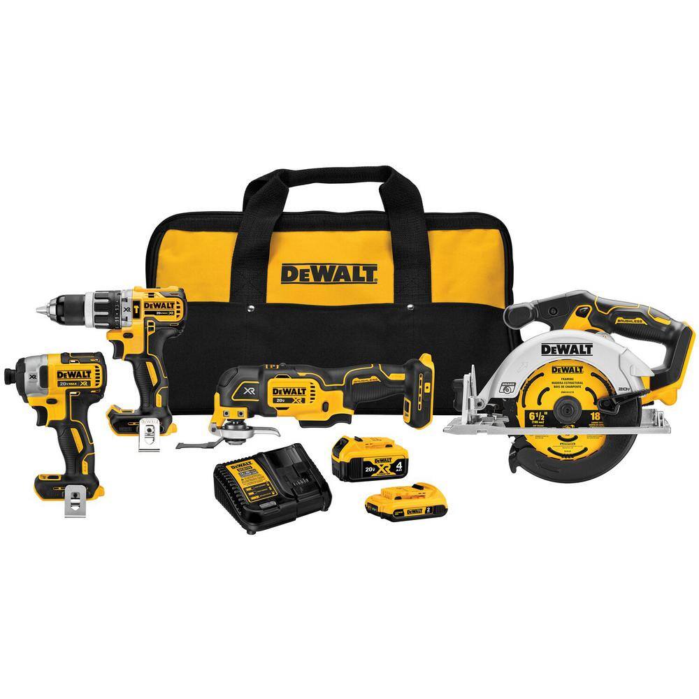 DEWALT DCK482D1M1 20V Maximum Lithium-Ion Cordless 4 Tool Combo Kit with 4Ah Battery. 2Ah Battery. Charger. and Bag