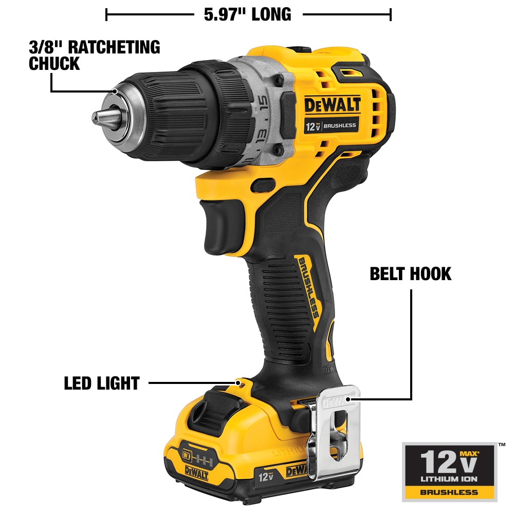 DEWALT XTREME 12-volt Max 3/8-in Brushless Cordless Drill (2 Li-ion Batteries Included and Charger Included)