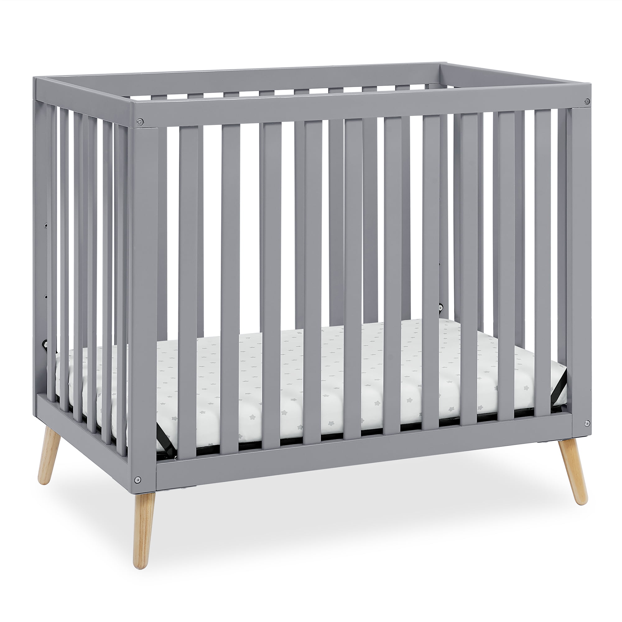 Delta Children Essex Convertible Mini Baby Crib with Mattress. Grey/Natural