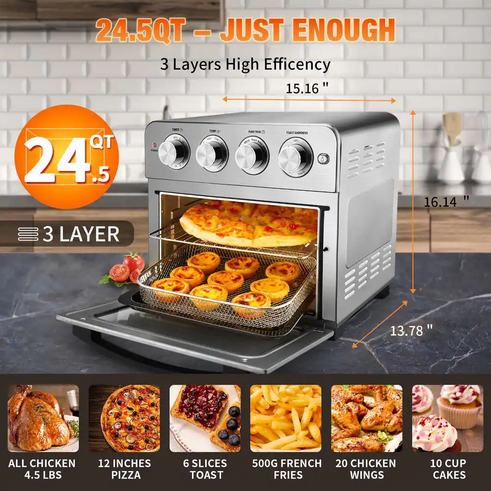 Edendirect 24.5 qt. Stainless Steel Air Fryer. 6-Slice Air Fryer Toaster Oven Combo. Roast. Bake. Reheat. Fry Oil-Free. ETL Listed (GBK-RA22091502)